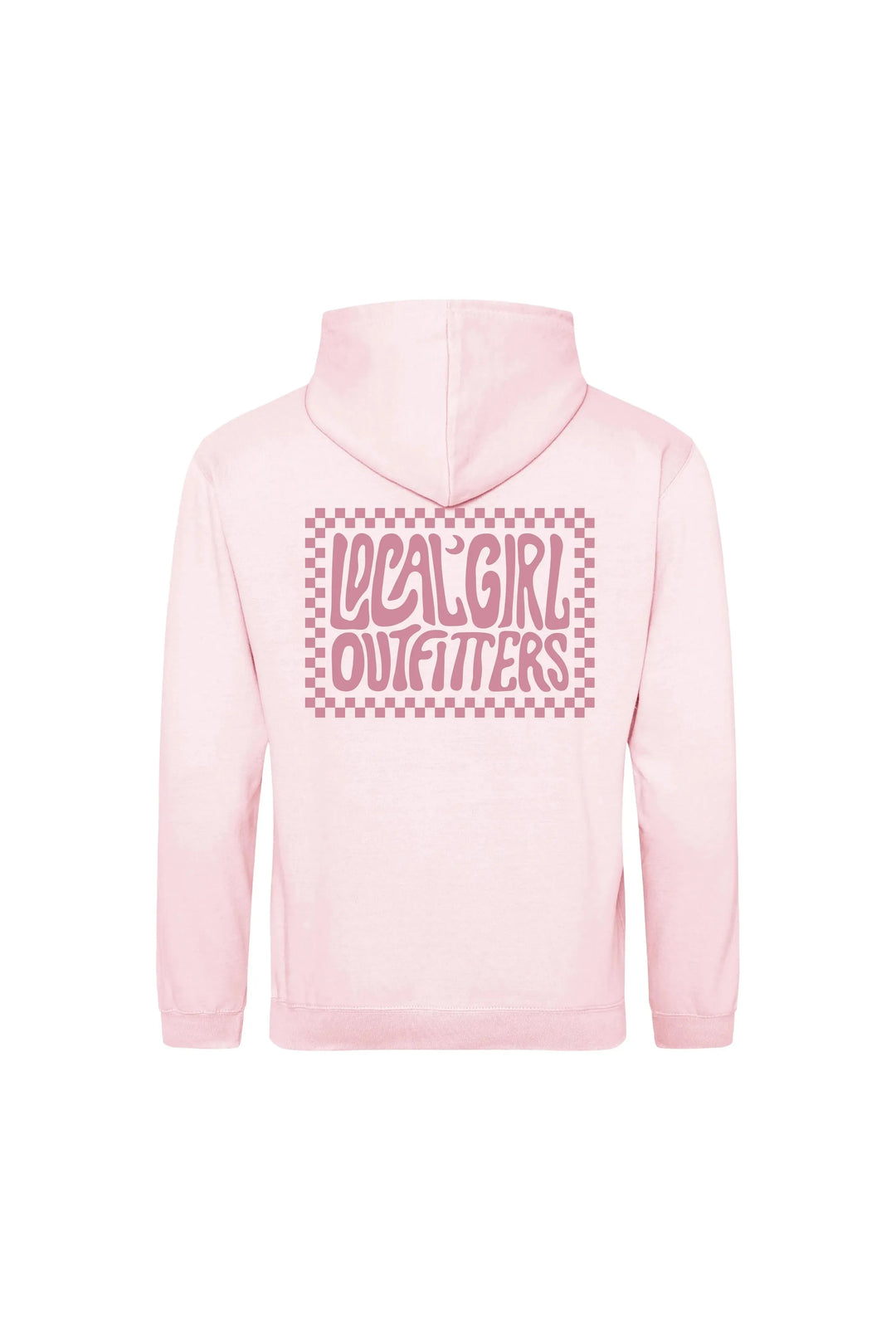 Youth pink hoodie with local girl logo on back