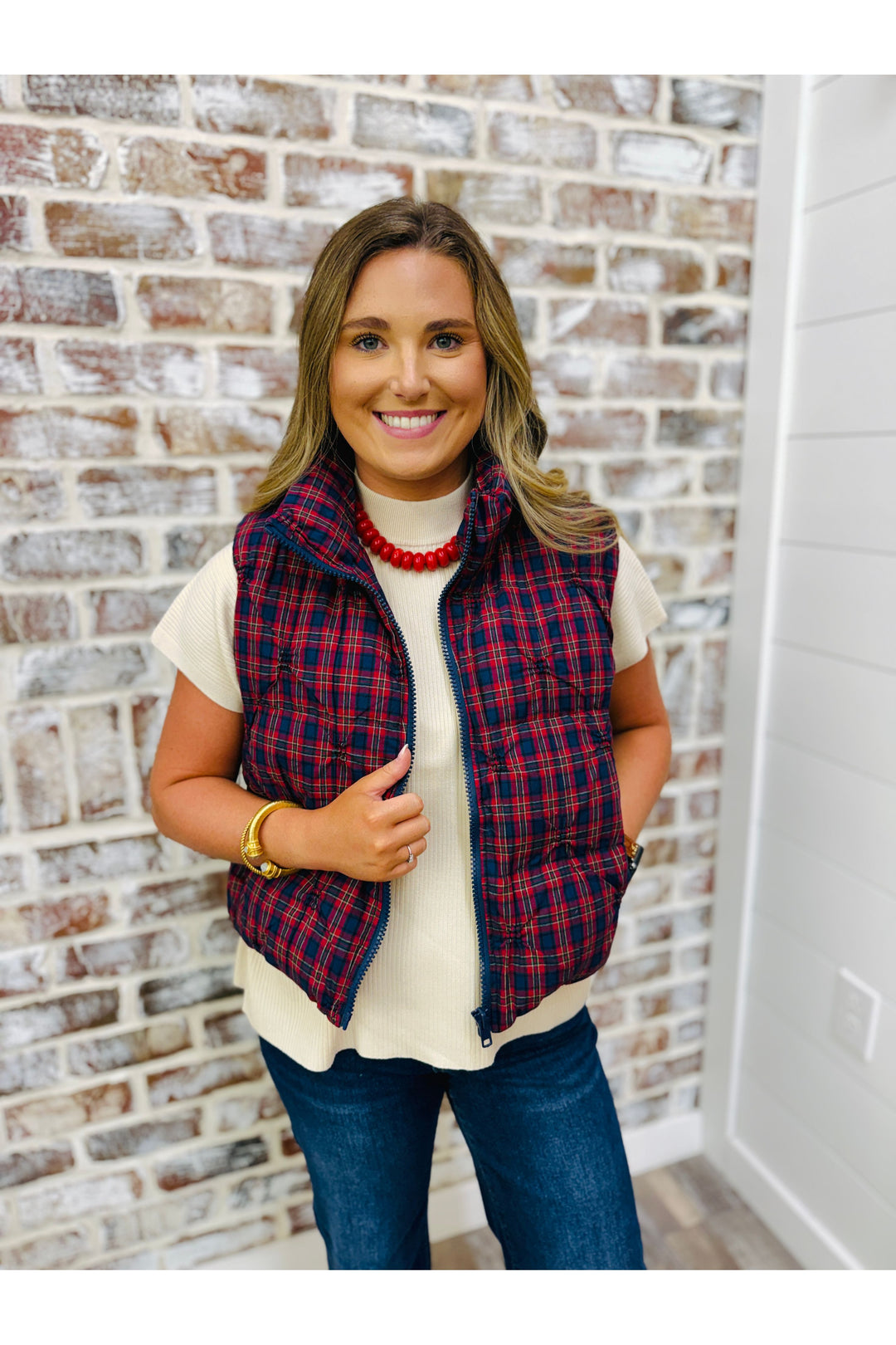 Comfort Plaid Puff Vest