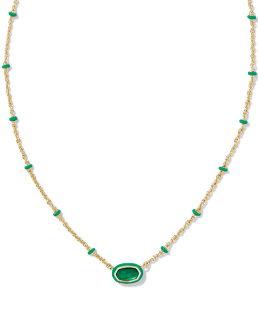 Kendra Scott| MINI ELISA ENAMEL FRAME SHORT PENDANT NECKLACE GOLD EMERALD ILLUSION