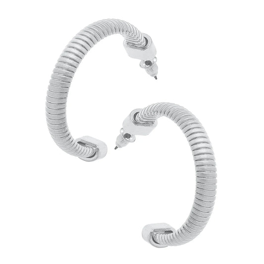 Constance Watchband Hoop Earrings in Satin Silver