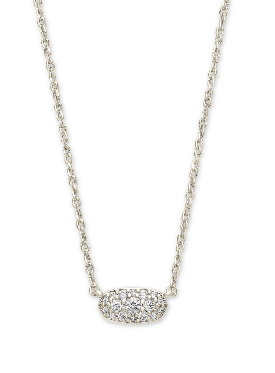 Kendra Scott| GRAYSON CRYSTAL PENDANT NECKLACE RHODIUM METAL WHITE CZ