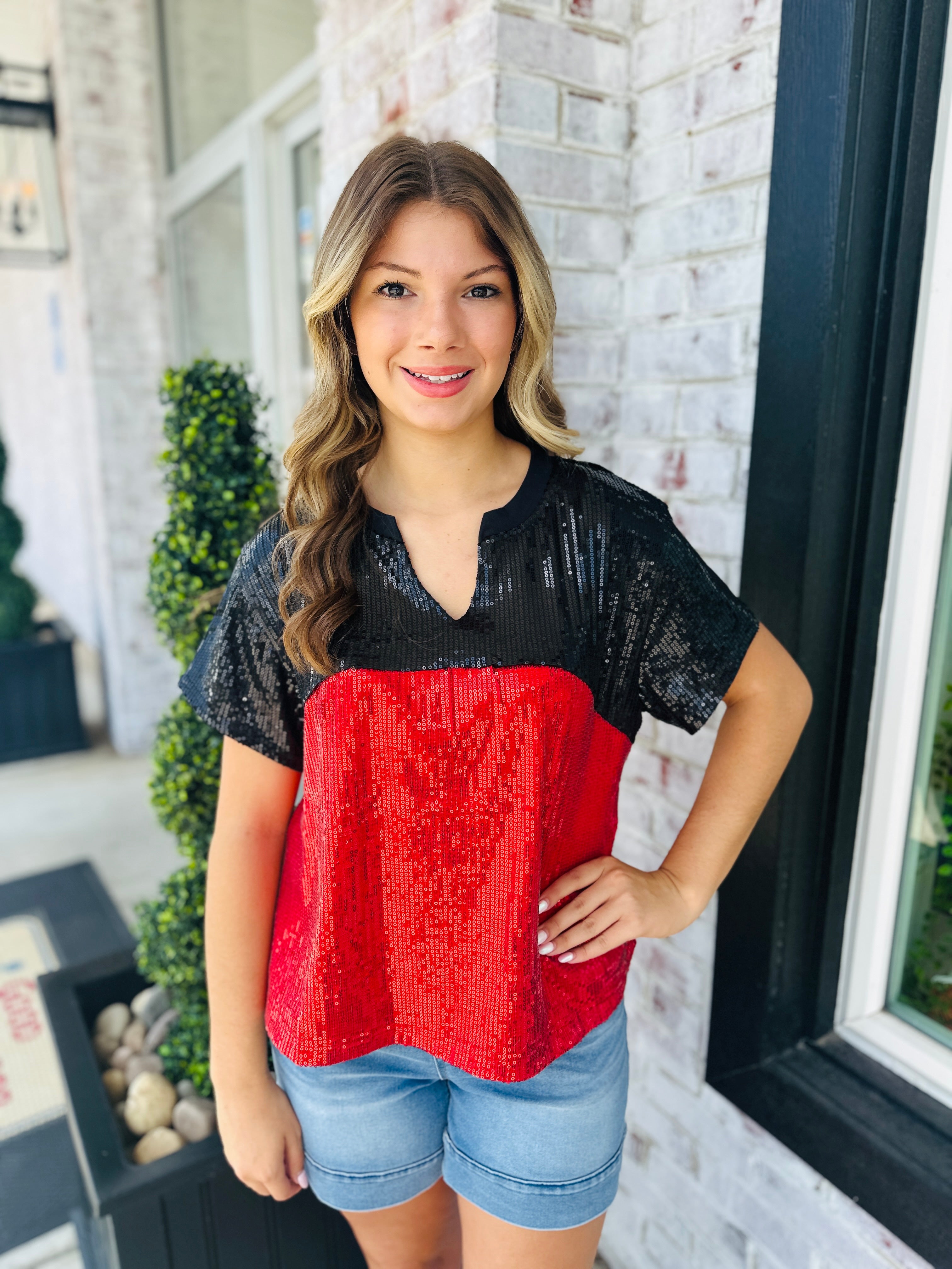 Black and red sequin top online