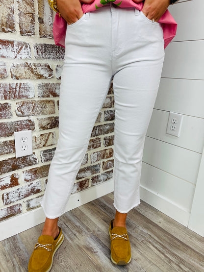 White~ Acid Wash High Rise Straight Pants