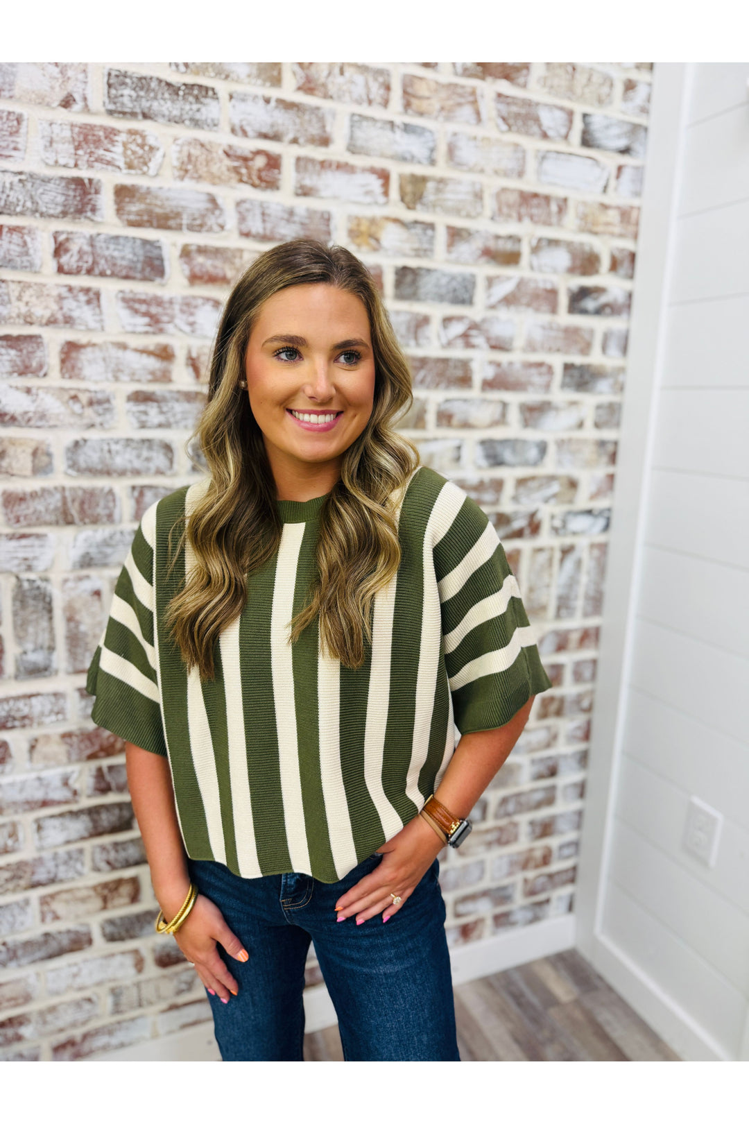Olive Stripes Knit Top