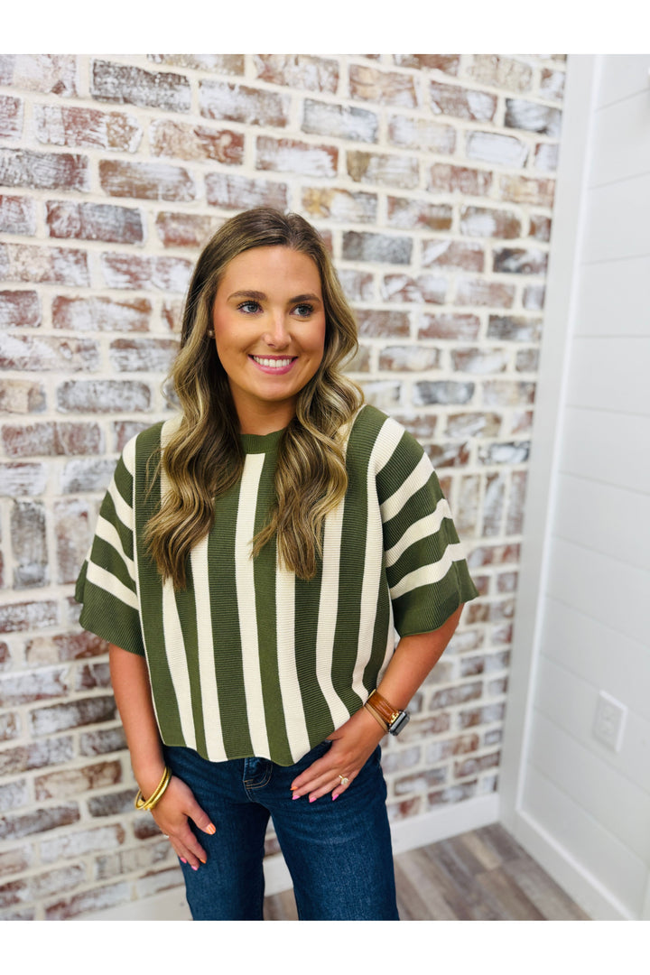 Olive Stripes Knit Top