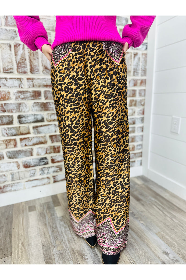 Animal Print Wide Leg Pants