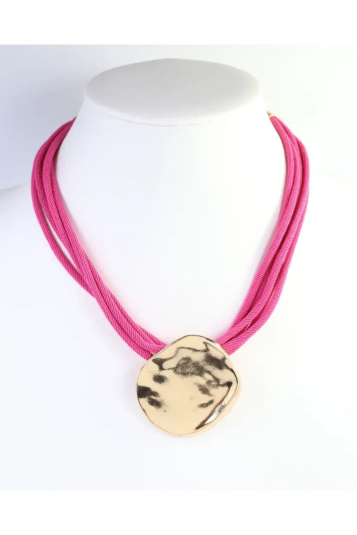 Calia Gold Pendant Cord Necklace Fushsia