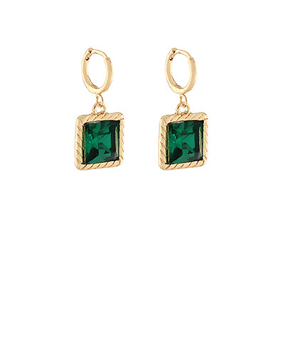 Textured Square w/Stone Dangle Earrings