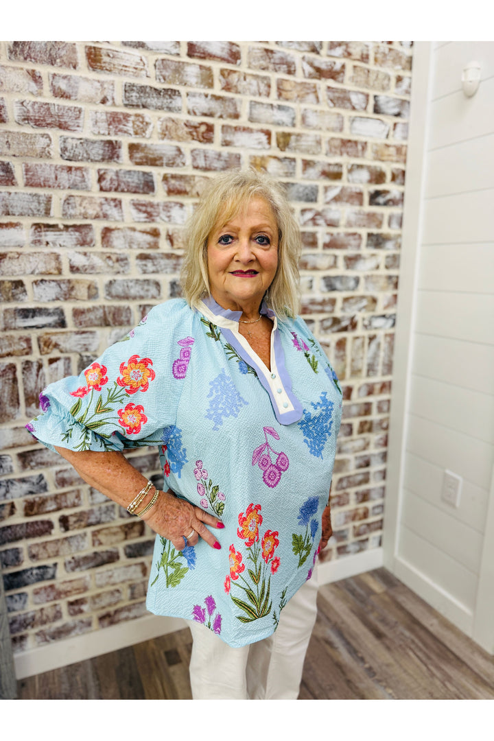 PLUS | Seafoam Floral Design Top