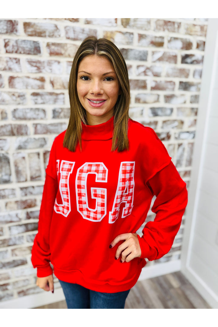 UGA Gingham Mock Neck Sweater