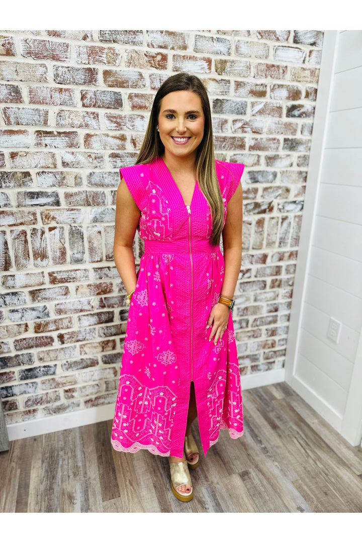 Stitched In Pink Midi Dress