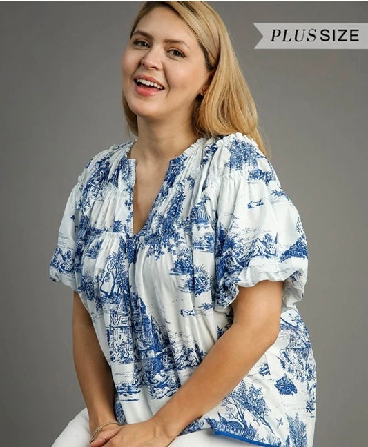 Curvy~ Timeless Blue & White Top