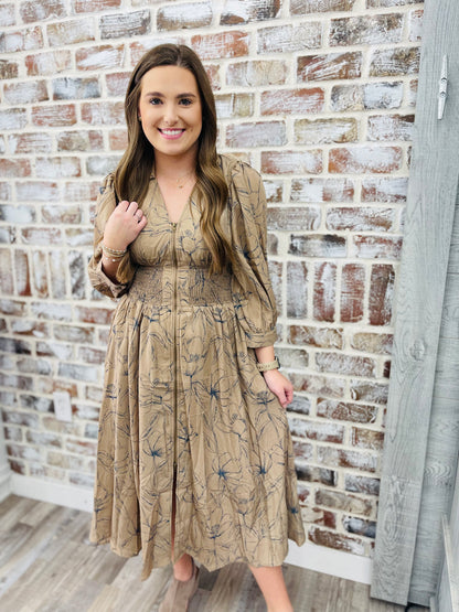 Mocha Elegance Midi Dress