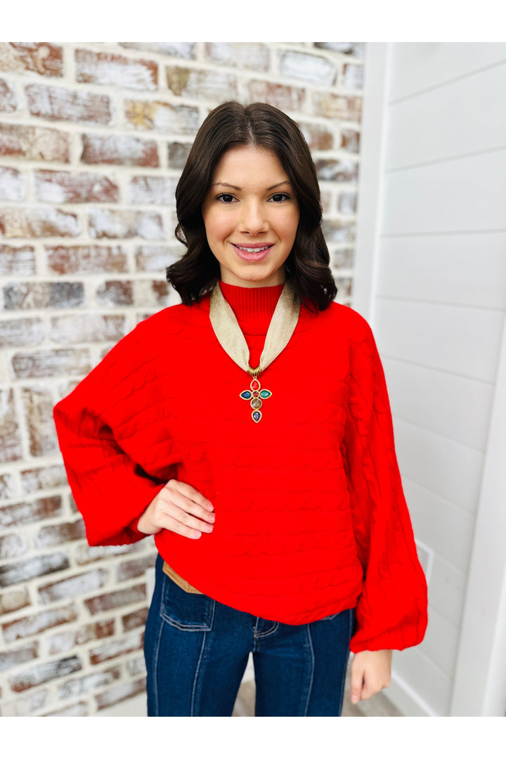 Red Mock Neck Sweater