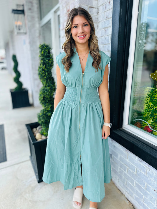 Desert Sage Zip Midi Dress