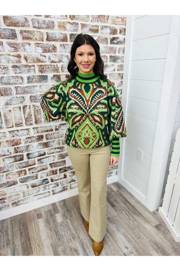 Pattern Puff Sleeve Sweater