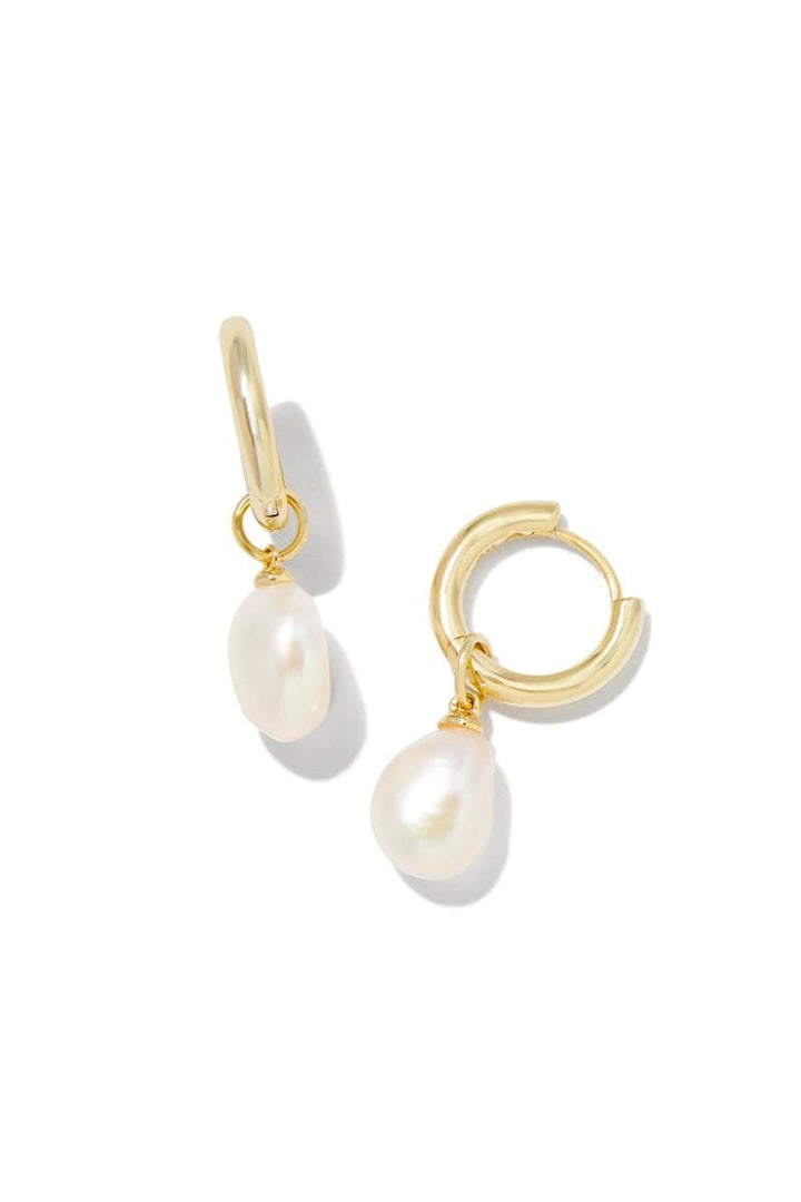 Kendra Scott | Willa Gold Pearl Huggie Earrings in Freshwater Cultured Pearl