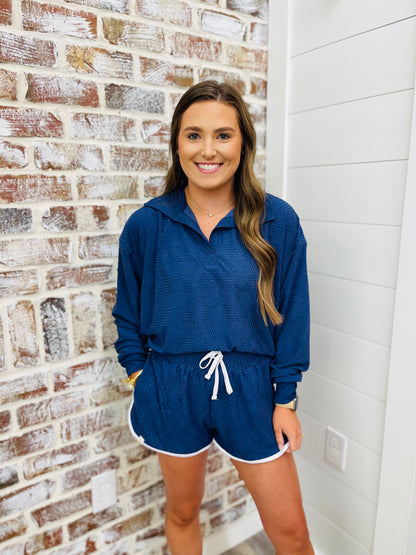 Navy Pullover Short Set