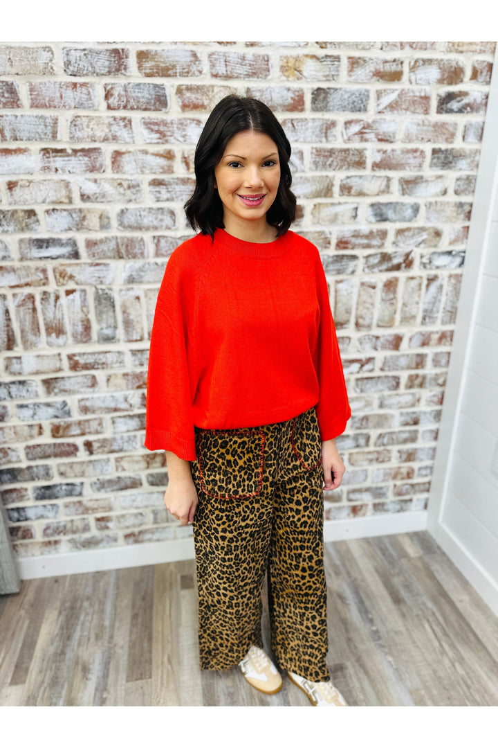 Red Batwing Sweater Top