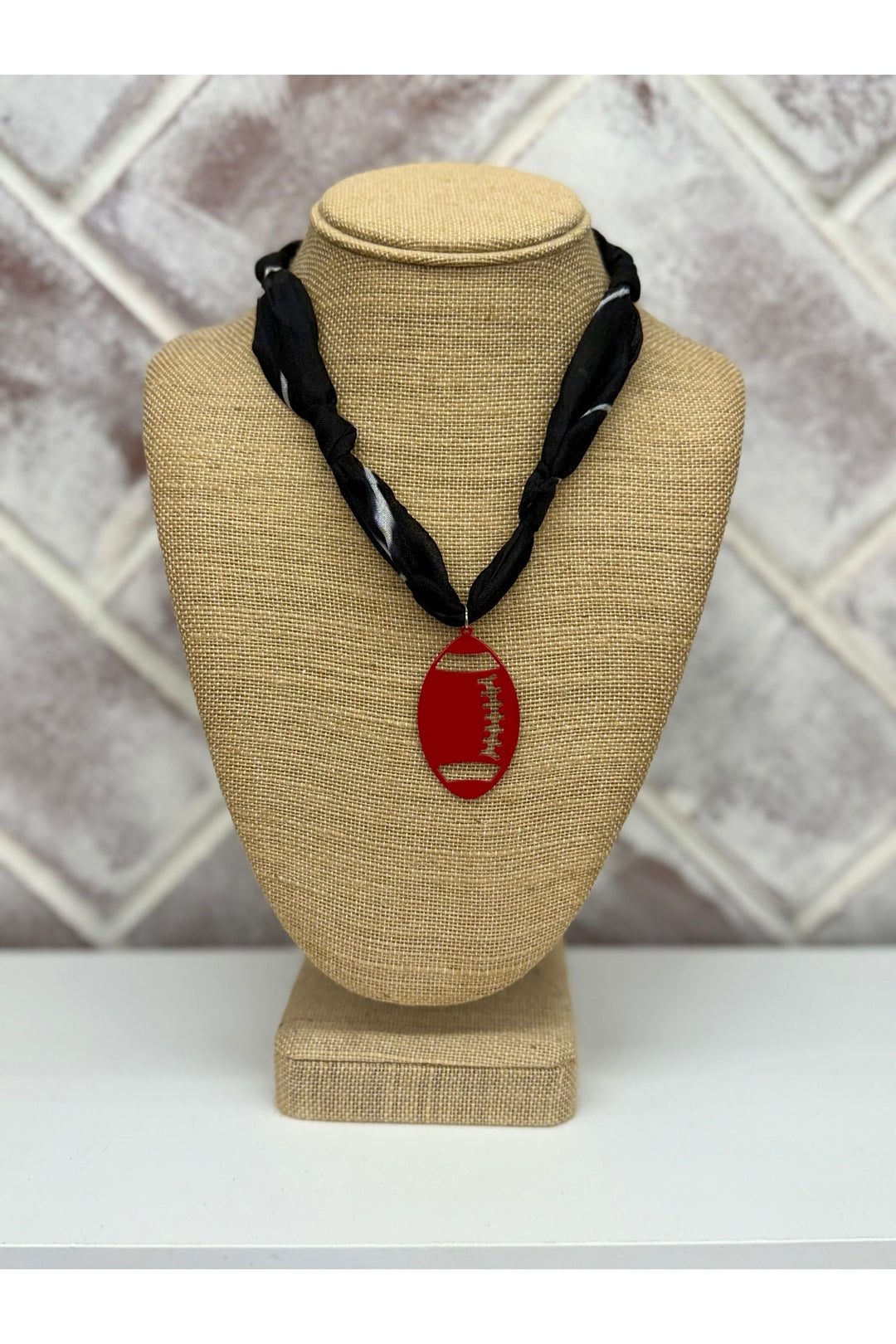 Black & White Scarf Necklace With Football Charm
