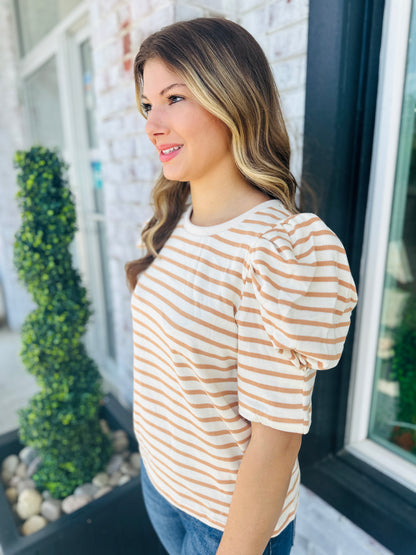 Taupe/Cream Puff Sleeve Top