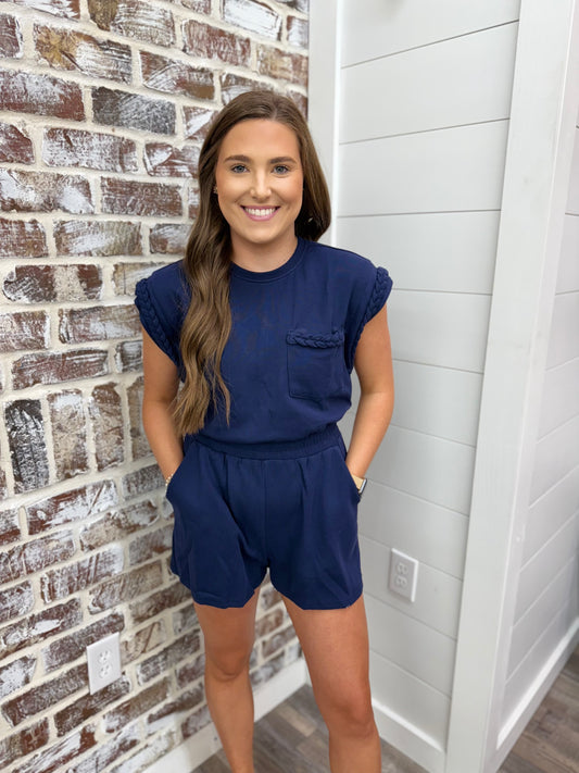 Navy Braided Romper