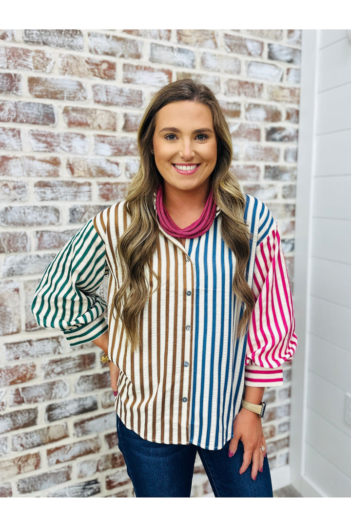 Brown Combo Bold Stripes Top
