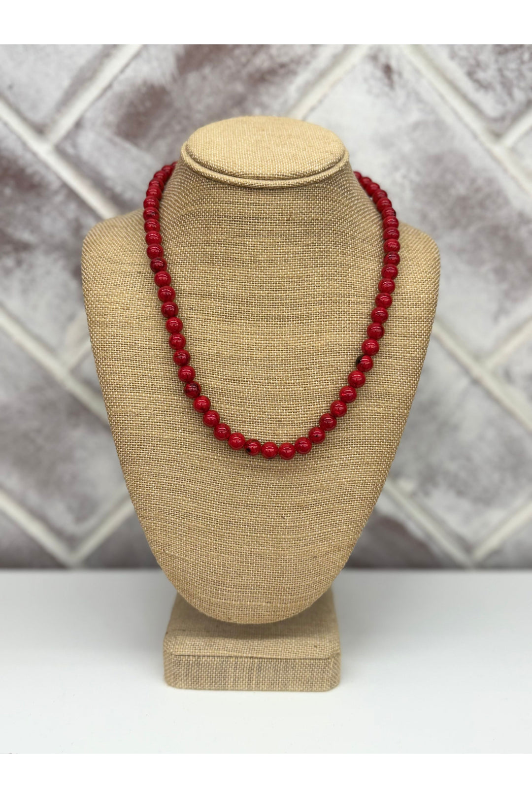 Red/Black Marble Beaded Necklace 