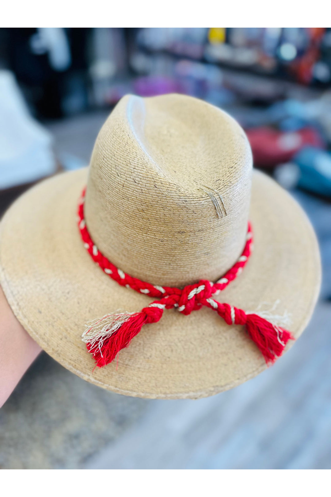 Tipsy threads Brand natural hat with gold and red rope 