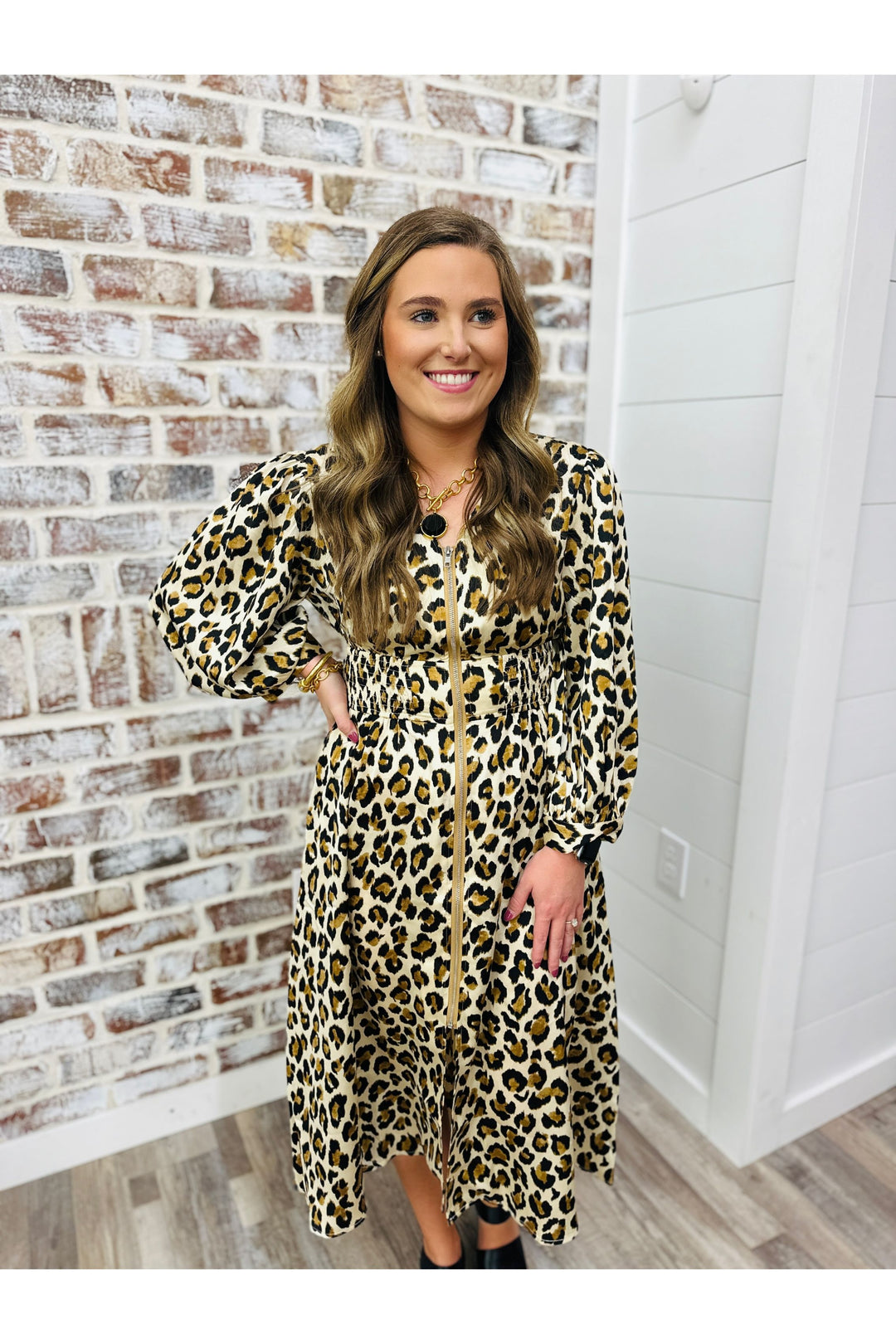 Zip & Wild Leopard Midi Dress