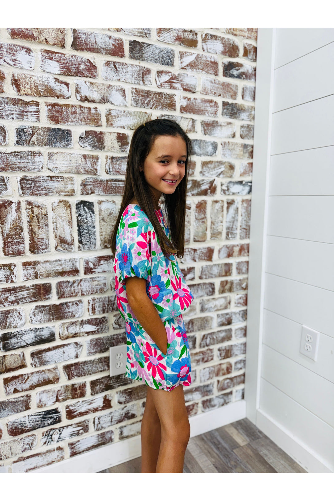 Youth Textured Floral Puff Dolman Top