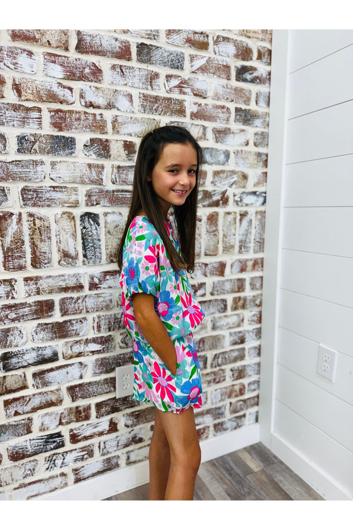 Youth Textured Floral Puff Dolman Top