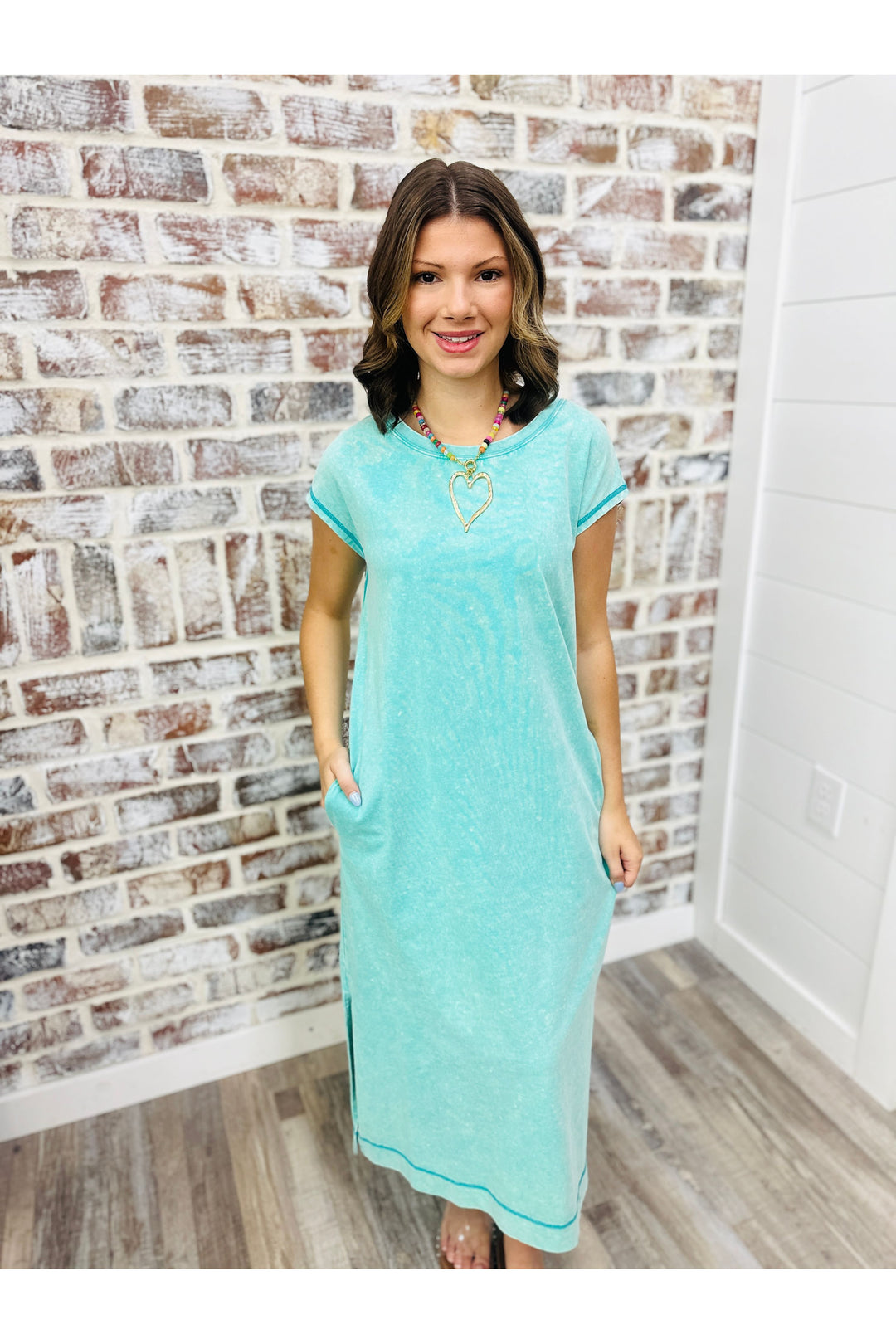 Teal Acid Washed T-Shirt Dress