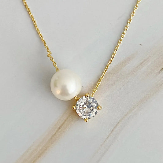 Single Pearl and Diamond Necklace