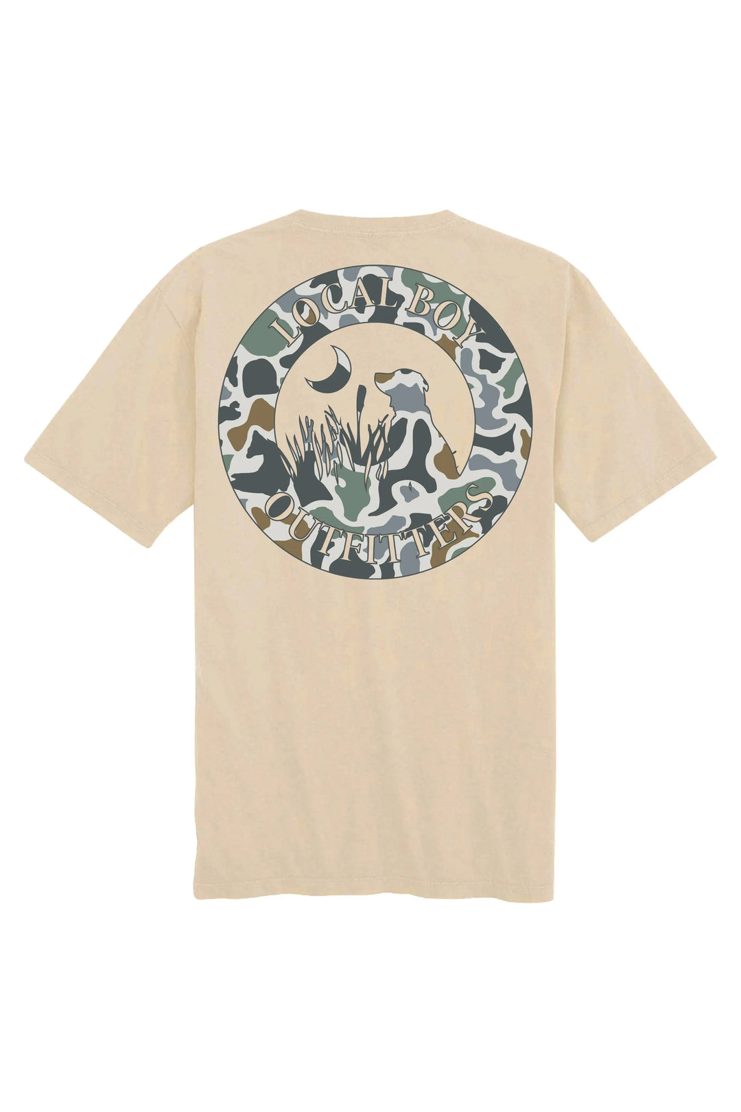 Youth cream tee with Camo Local Boy Logo