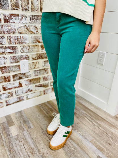 Dark Green~ Acid Wash High Rise Straight Pants