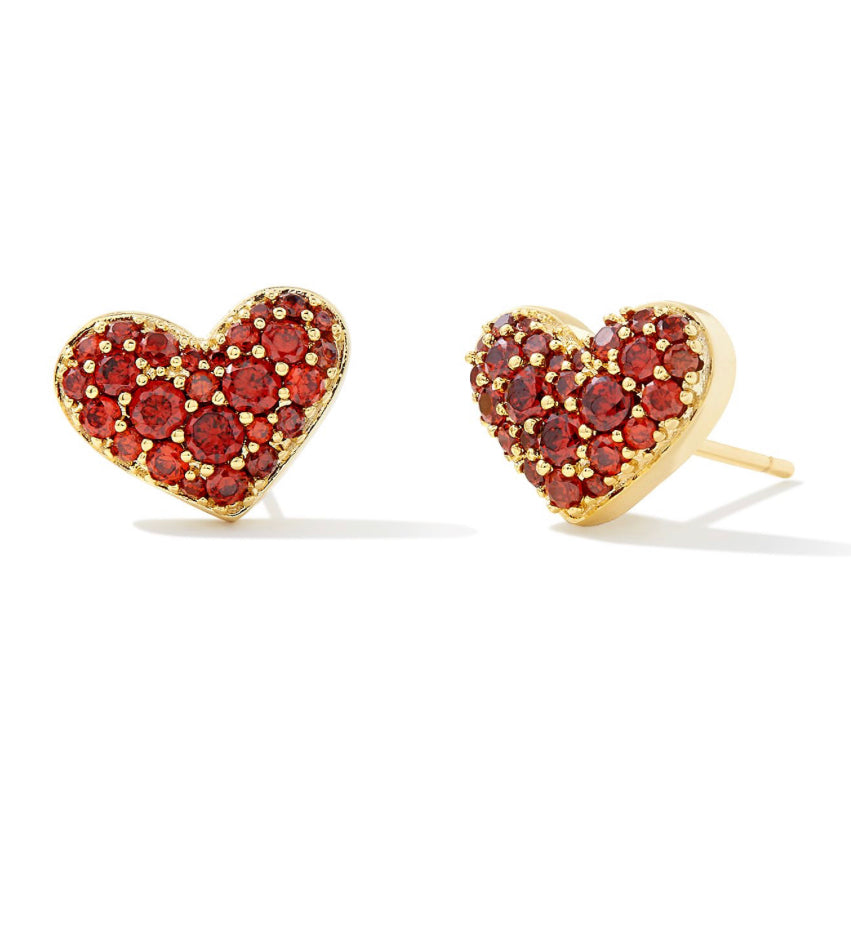 Kendra Scott| ARI PAVE CRYSTAL HEART EARRINGS GOLD RED CRYSTAL