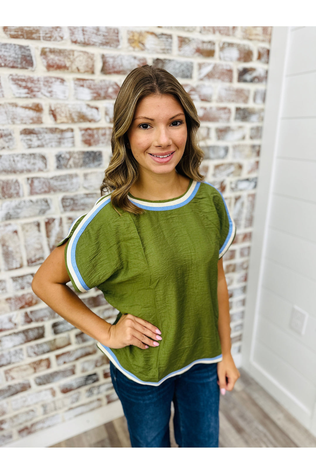 Olive Contrast Top