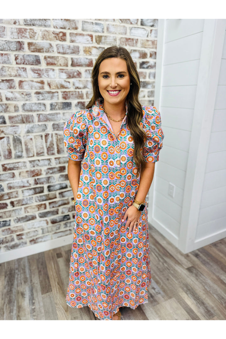 Karlie| Floral Ruffle Neck Button Shirt Maxi Dress