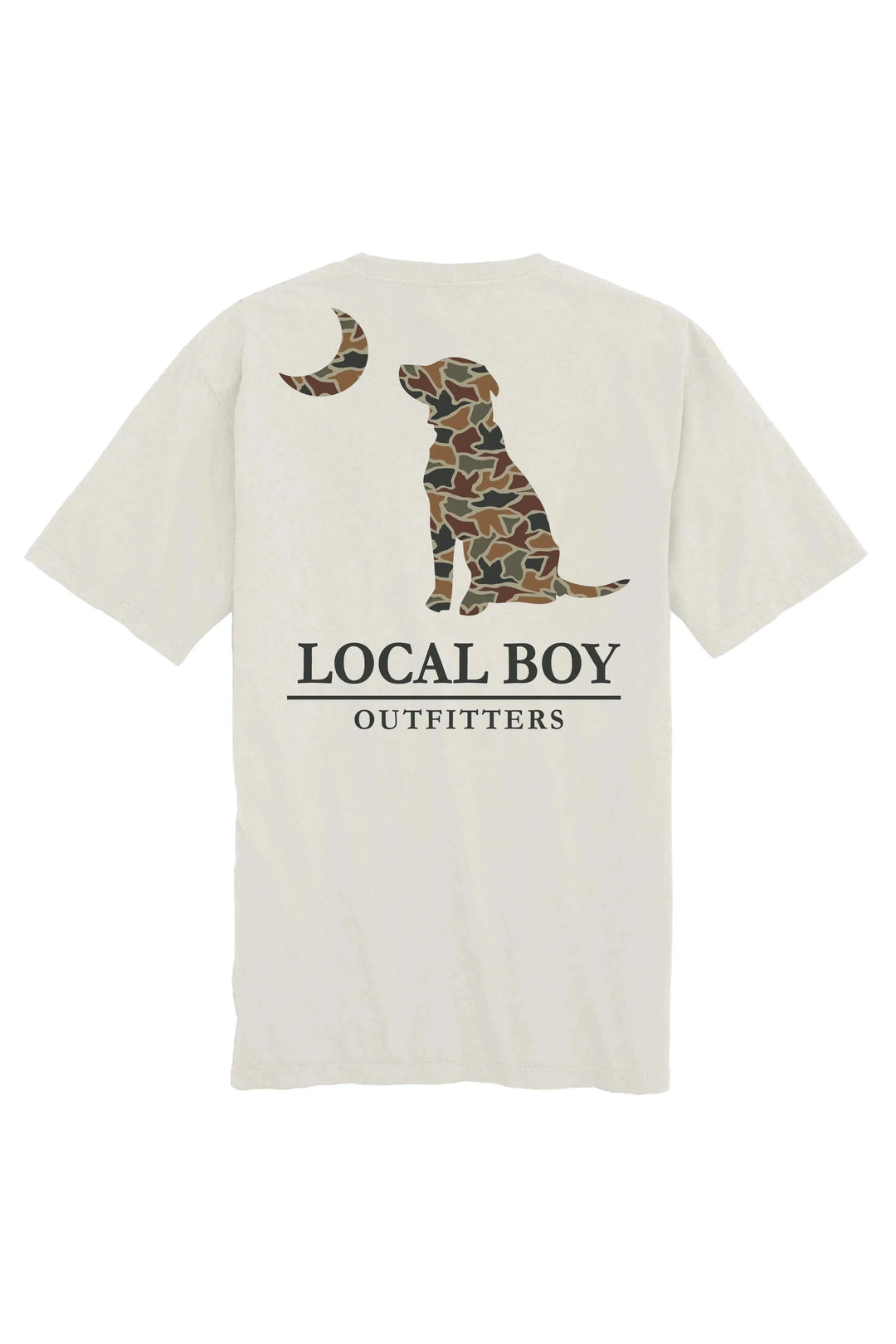 Youth tee with Camo Dog and Moon, Local Boy Outfitters 