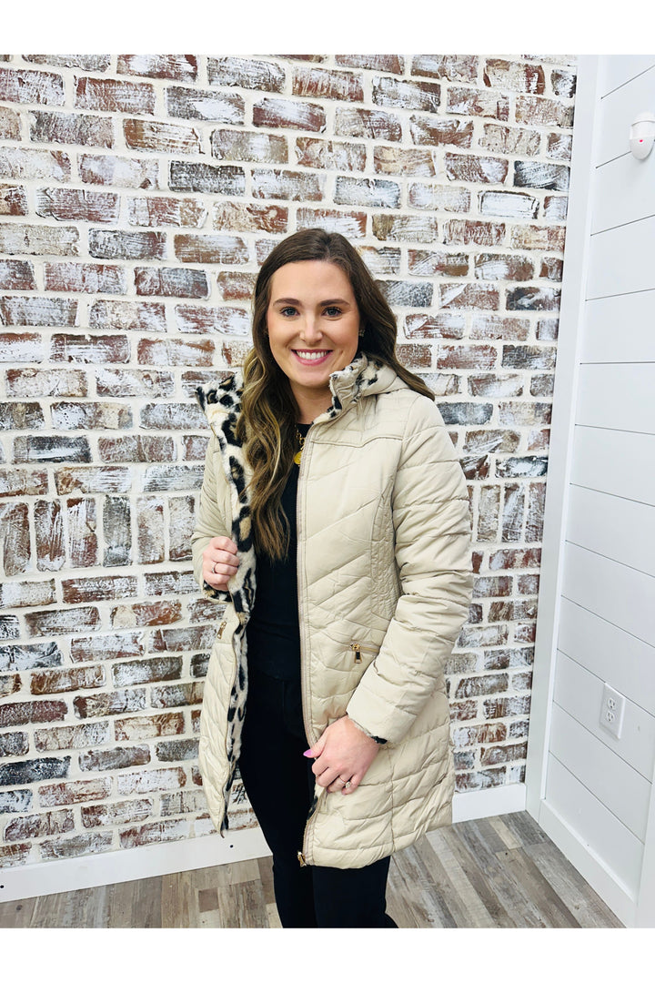 Leopard Fur Reversible Puffer Jacket