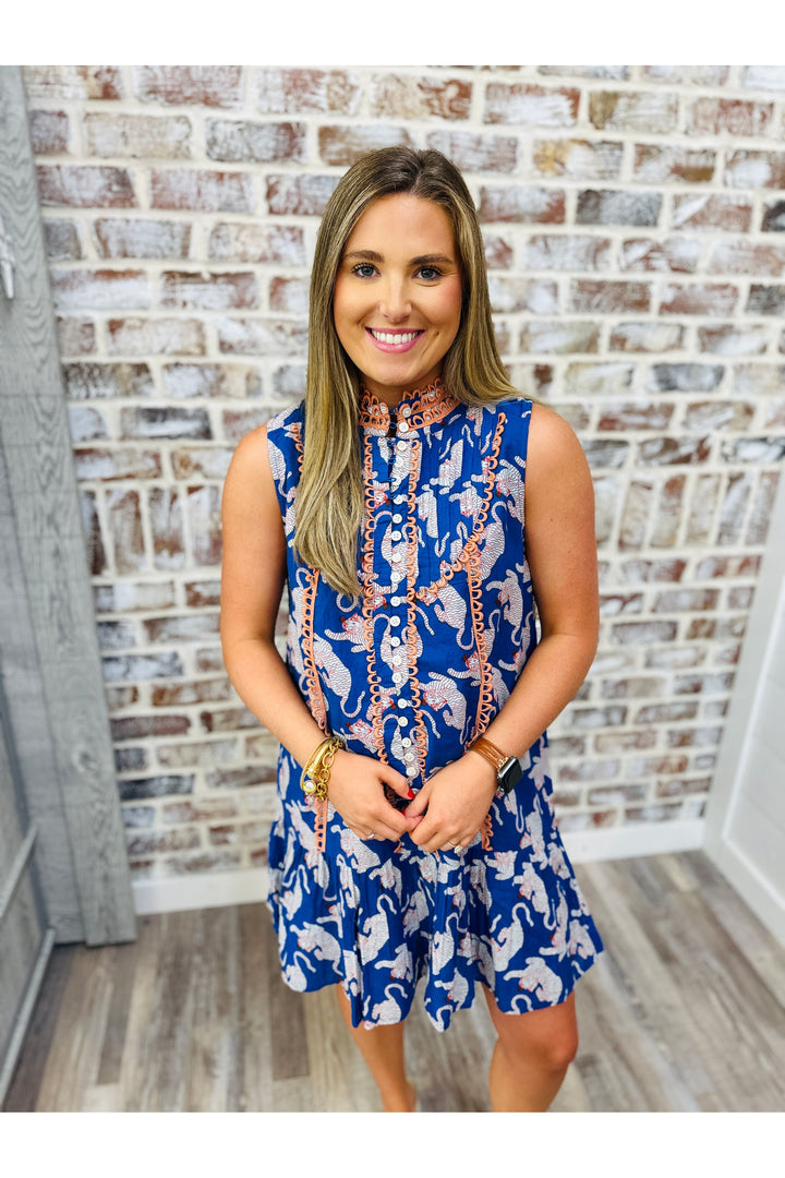 THML Sleeveless Tiger Button Down Dress