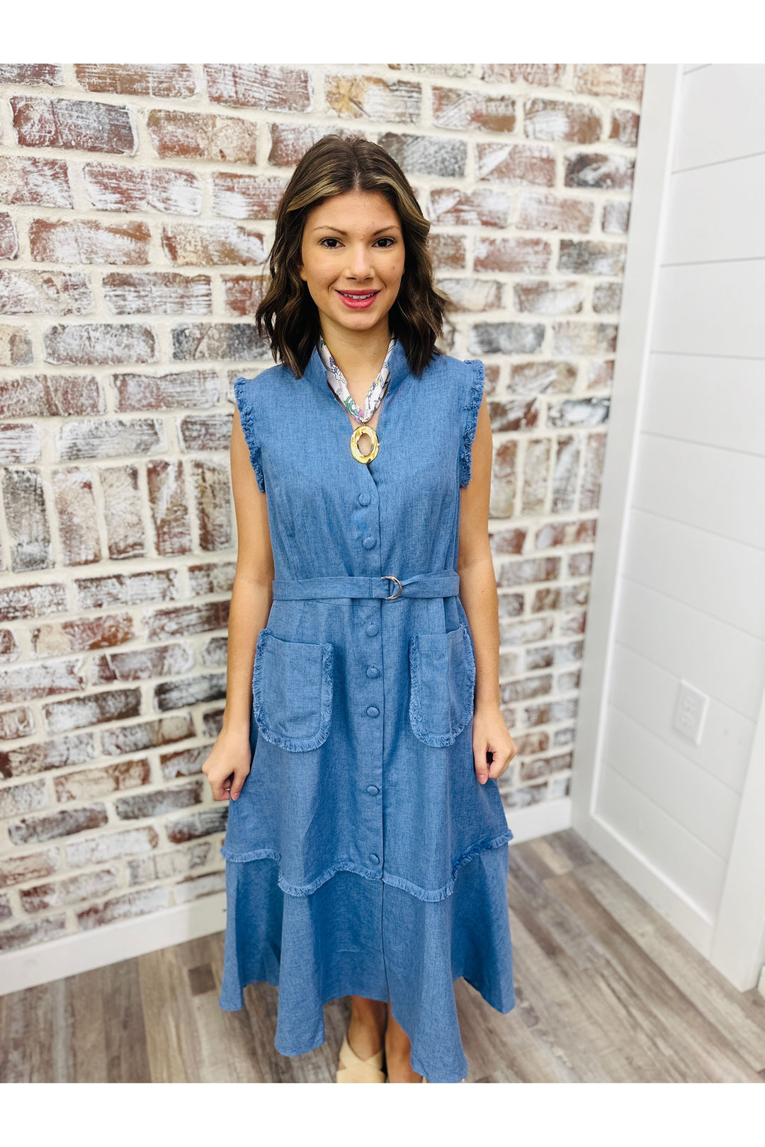 Denim Dayz Fringe Midi Dress
