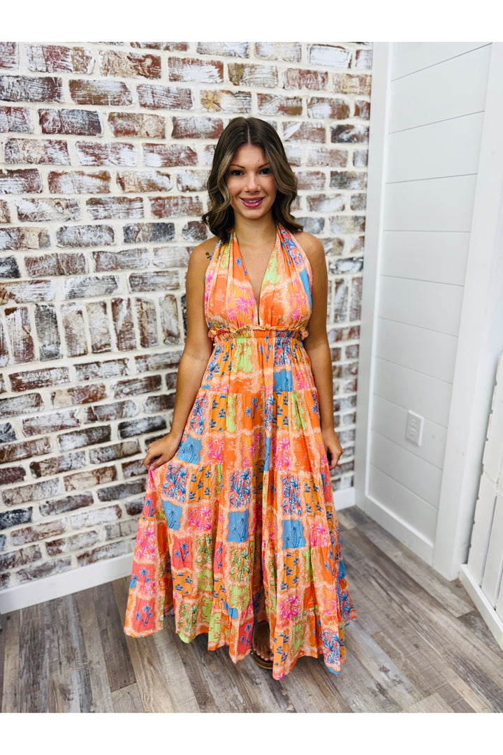Sunshine Tienda| PATCHWORK PALM CAPRI DRESS