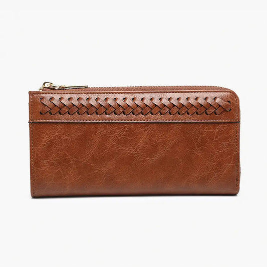 Brown Gia Braided Detail Zip-Top Wallet