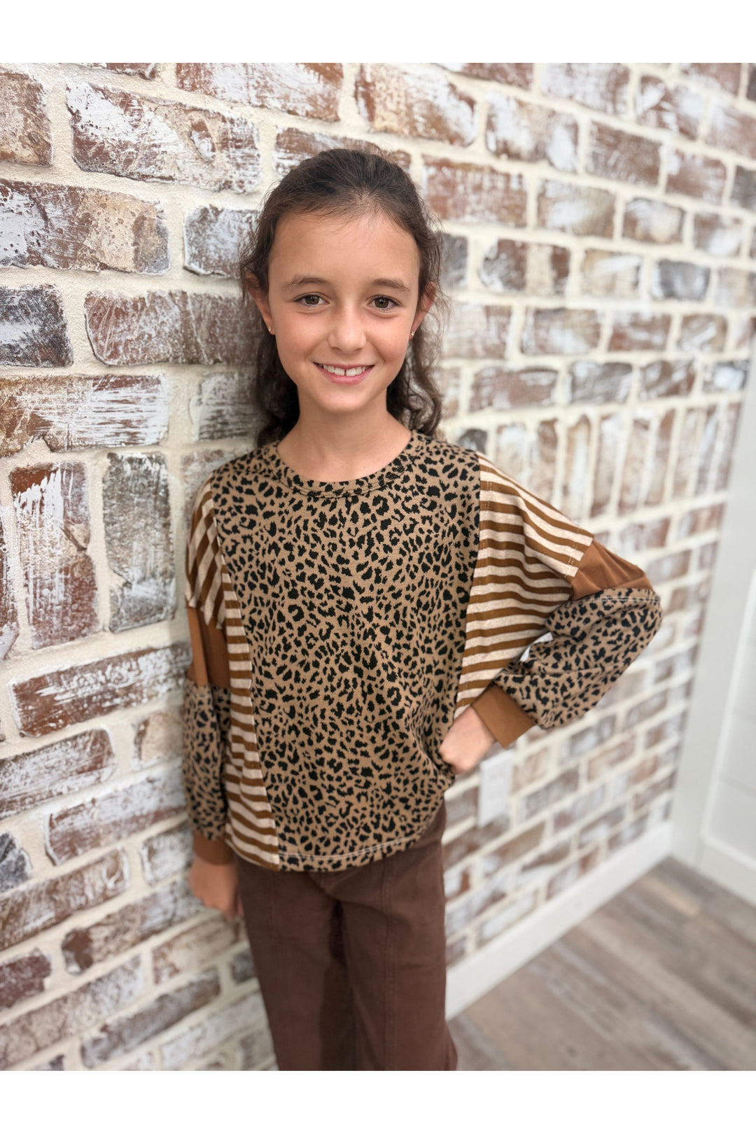 Girls Print Block Leopard Print Sweatshirt