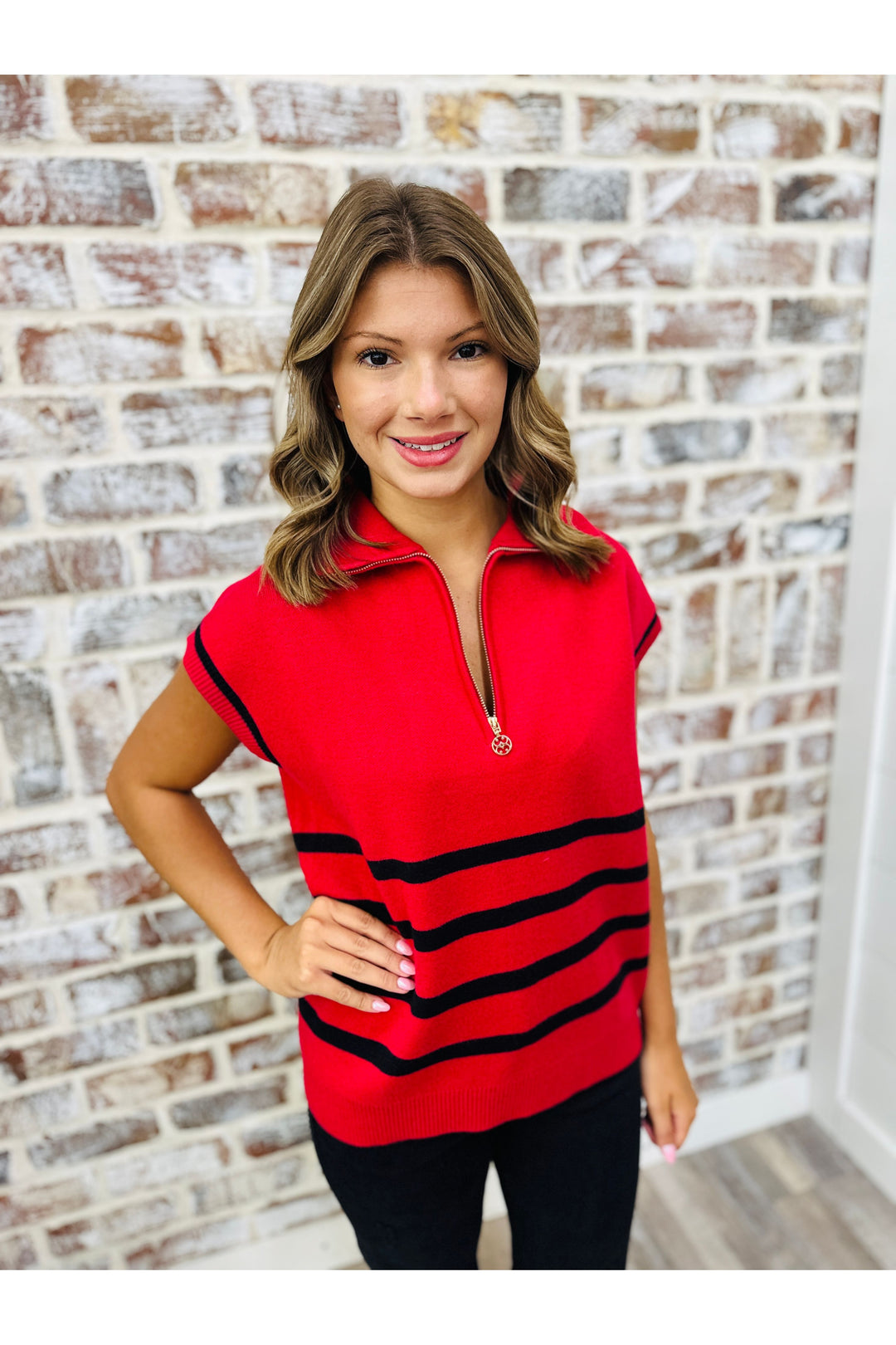 Mary Square Celia Sweater Red + Black |