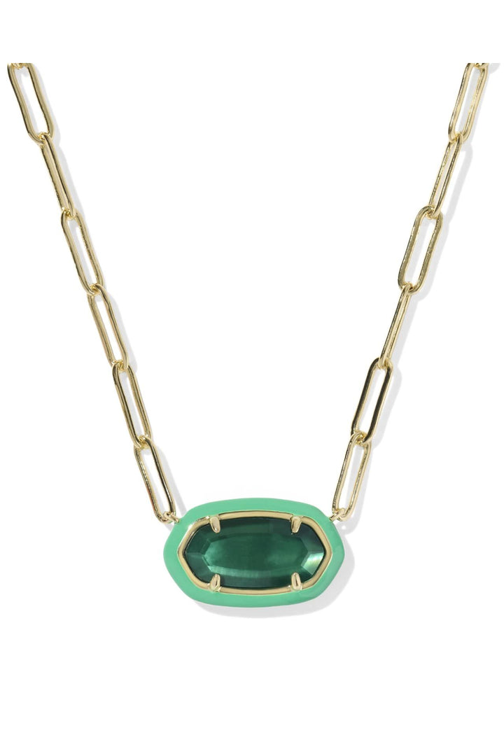 Kendra Scott | Elisa Enamel Frame Gold Paperclip Necklace Emerald Illusion