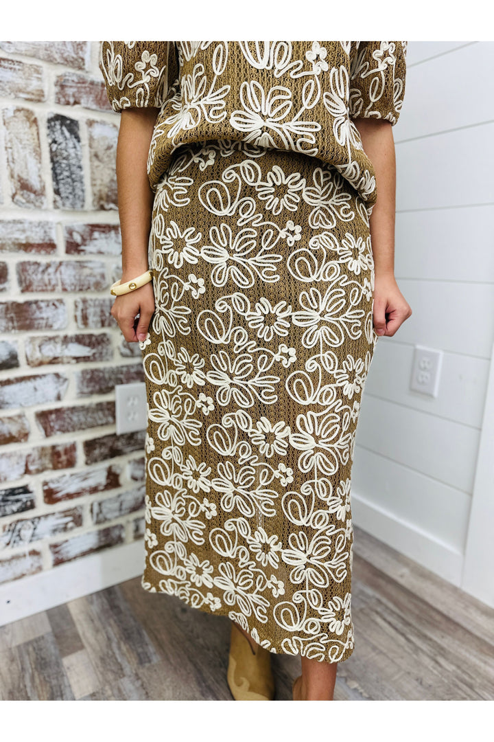 Embroidered Babe Midi Skirt