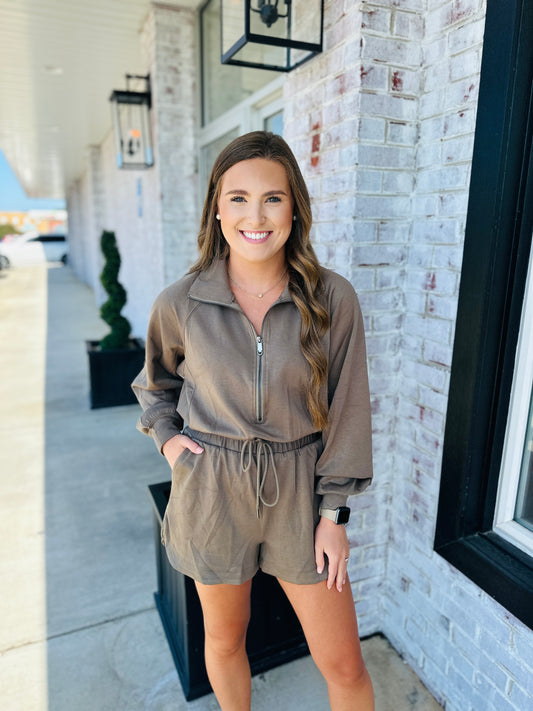 Long Sleeve Mocha Romper